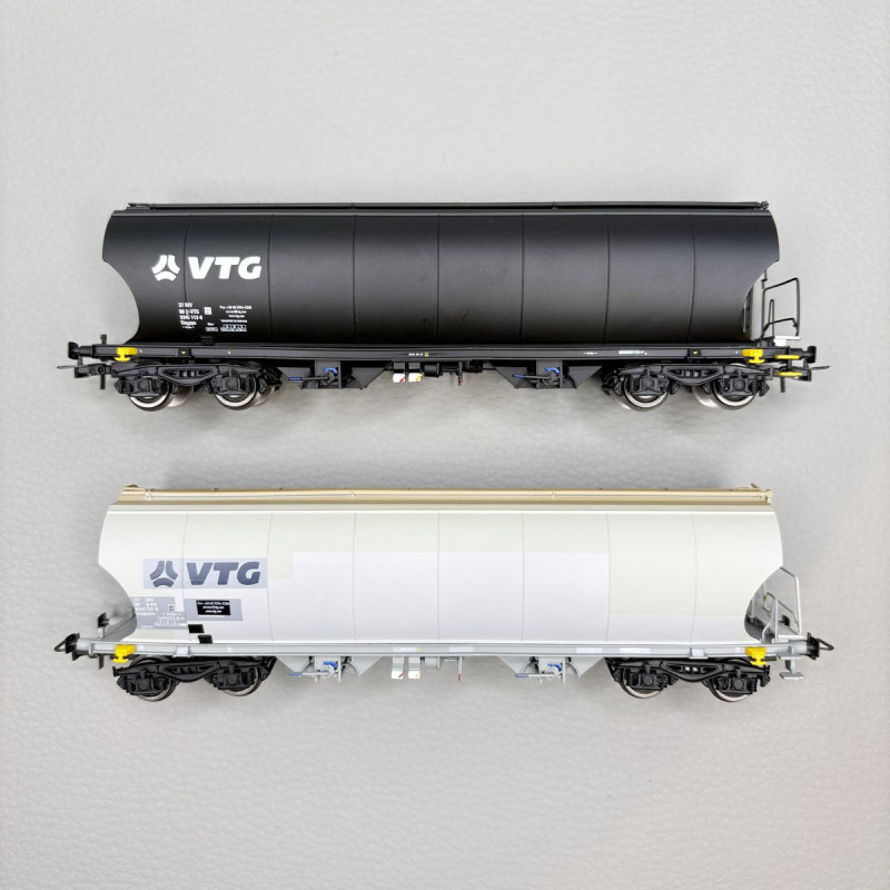 Coffret 2 wagons-trémies à céréales, noir/gris, VTG, Ep. VI, RIVAROSSI HR6689, HO 1/87