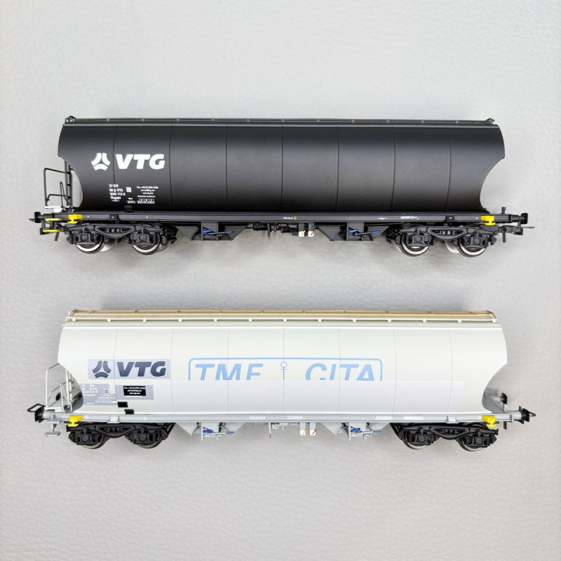 Coffret 2 wagons-trémies à céréales, noir/gris, VTG, Ep. VI, RIVAROSSI HR6689, HO 1/87