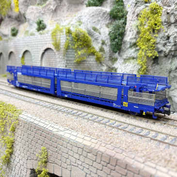 Porte-voitures Laeks 63C, "Brambles", modernisé, livrée bleue, Ep. V, RIVAROSSI HR6700, HO 1/87