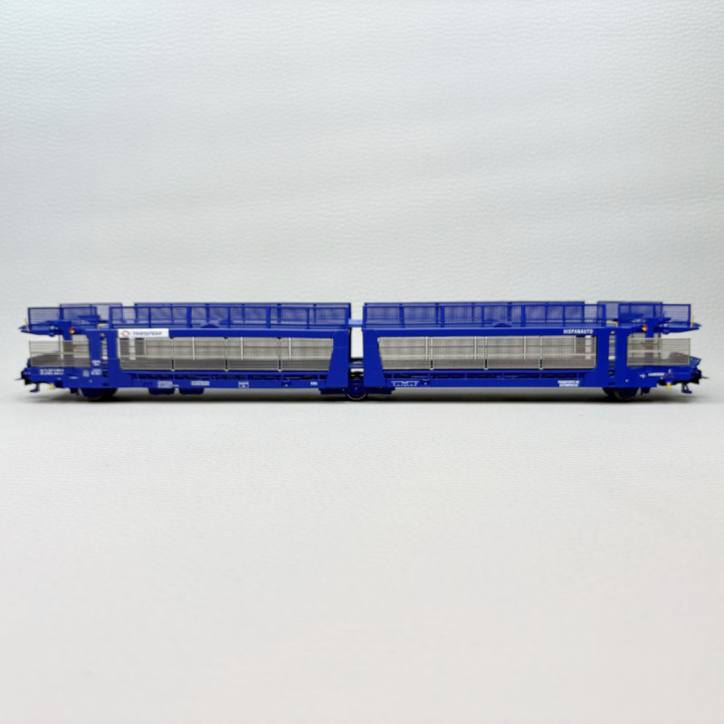Porte-voitures Laeks 63C, "Hispanauto", modernisé, livrée bleue, Transfesa, Ep. VI, RIVAROSSI HR6719, HO 1/87