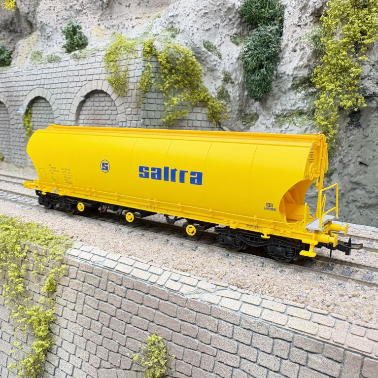 Wagon-trémie à céréales, "Saltra", jaune, logo bleu, RENFE, Ep. IV-V, ELECTROTREN HE6091, HO 1/87