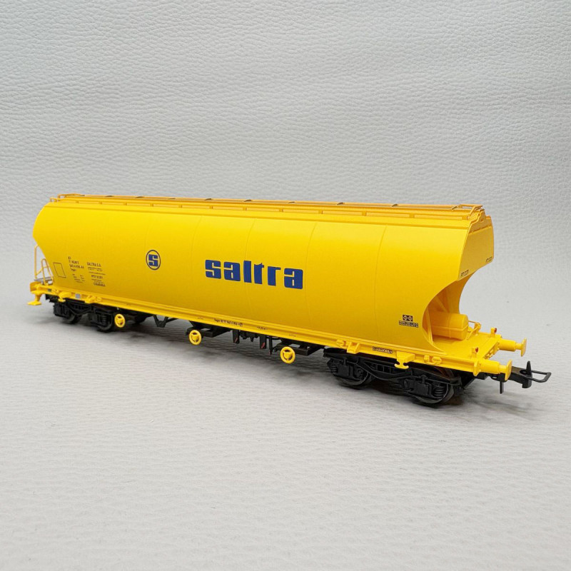 Wagon-trémie à céréales, "Saltra", jaune, logo bleu, RENFE, Ep. IV-V, ELECTROTREN HE6091, HO 1/87