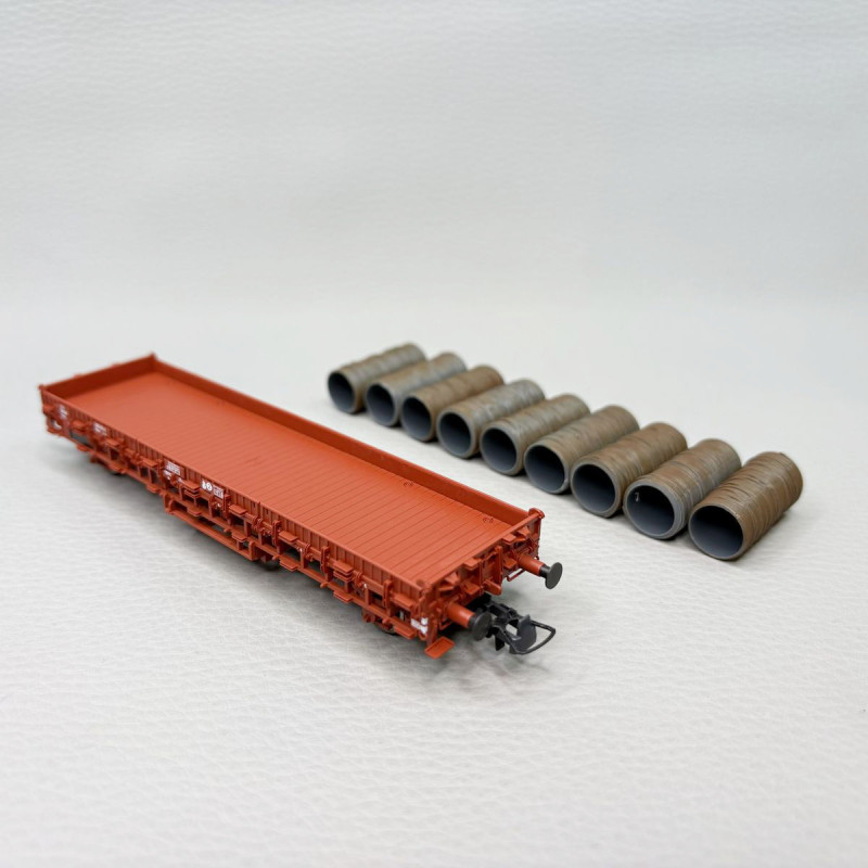 Wagon plat type Klms, chargement bobines de fil métallique, SNCF, Ep. IV, ROCO 6600300, HO 1/87