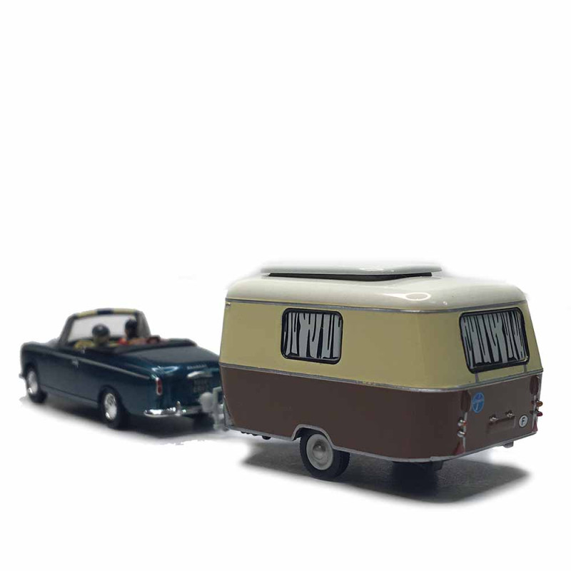 Peugeot 403, cabriolet, vert métallisé, avec caravane Eriba, 2 figurines - SAI 2539.1 - HO 1/87