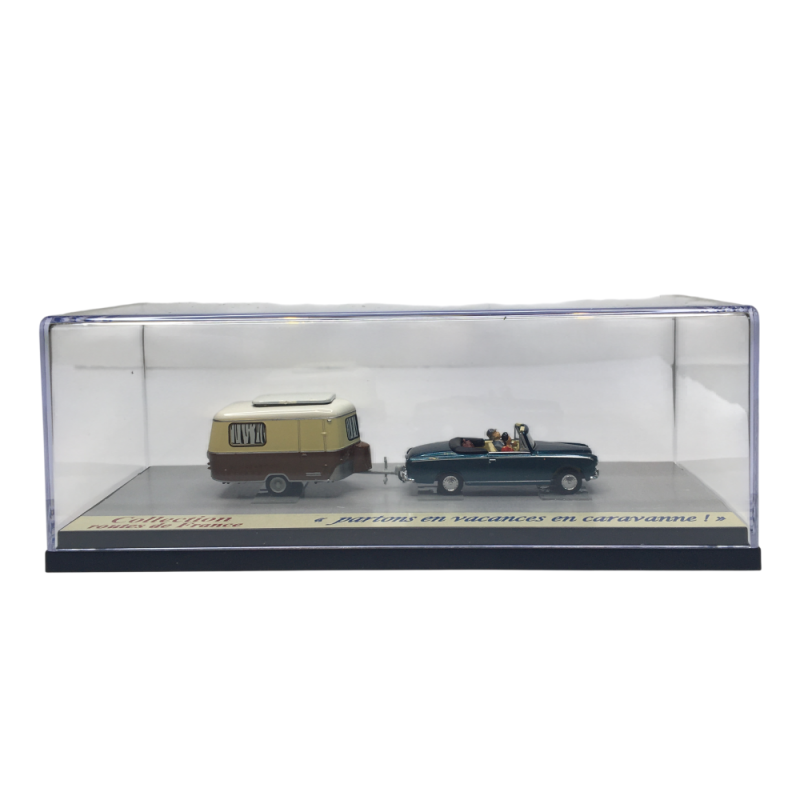 Peugeot 403, cabriolet, vert métallisé, avec caravane Eriba, 2 figurines - SAI 2539.1 - HO 1/87