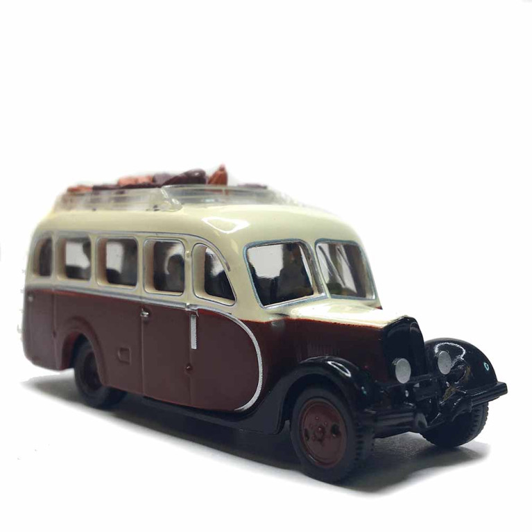 Autocar Citroën U23, marron, blanc, 6 figurines, bagages - SAI 1610 - HO 1/87