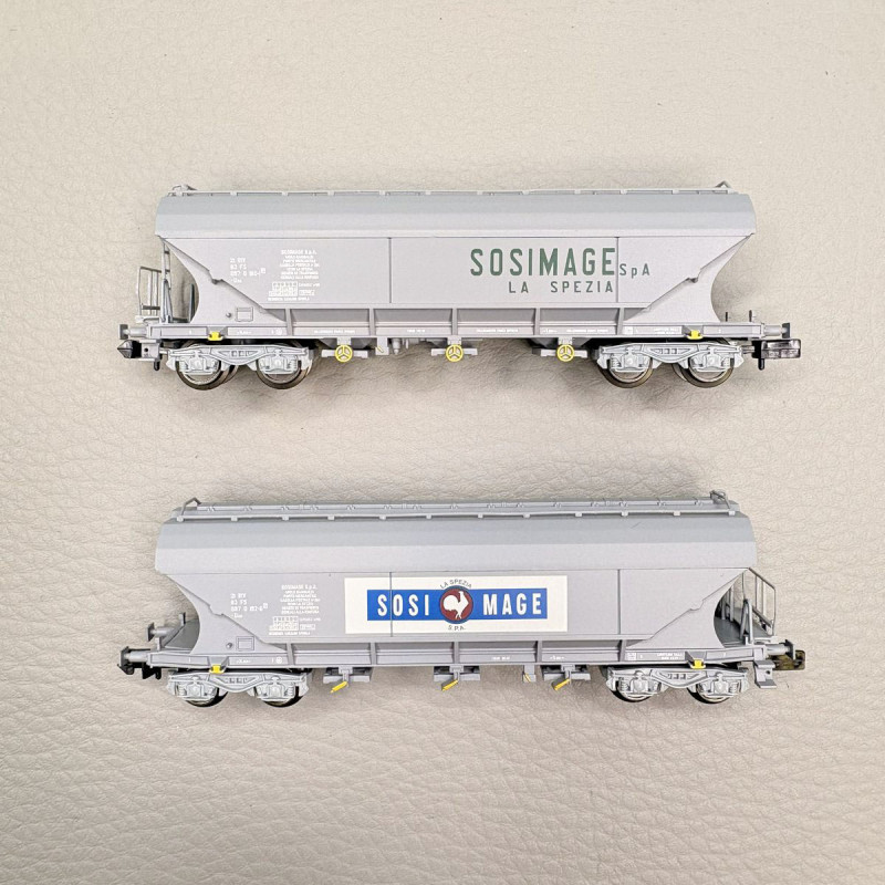 Coffret 2 wagons-trémies à 4 essieux avec parois lisses “Sosimage”, gris, FS, Ep. IV, ARNOLD HN6736, N 1/160