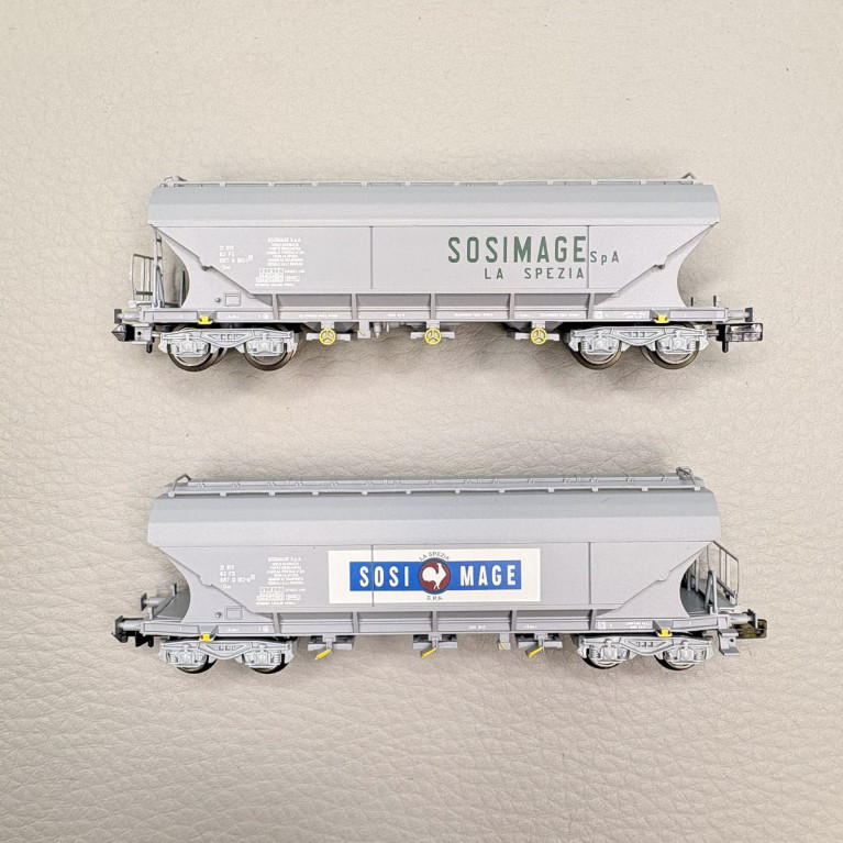 Coffret 2 wagons-trémies à 4 essieux avec parois lisses “Sosimage”, gris, FS, Ep. IV, ARNOLD HN6736, N 1/160