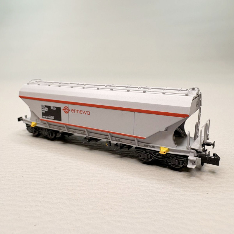 Coffret 2 wagons-trémies à 4 essieux “Ermewa”, parois lisses et bombées, gris, RENFE, Ep. VI, ARNOLD HN6740, N 1/160