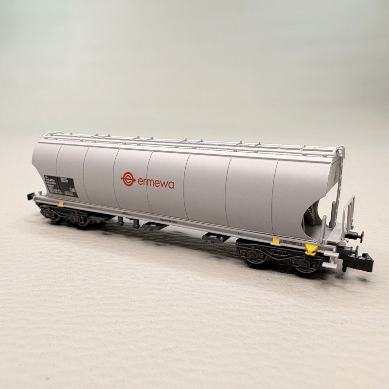 Coffret 2 wagons-trémies à 4 essieux “Ermewa”, parois lisses et bombées, gris, RENFE, Ep. VI, ARNOLD HN6740, N 1/160