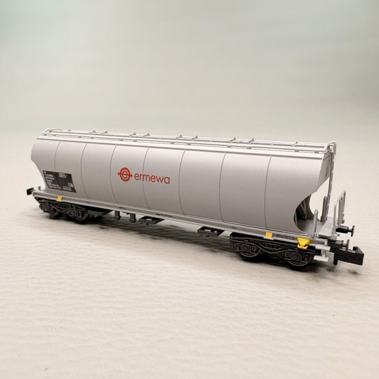 Coffret 2 wagons-trémies à 4 essieux “Ermewa”, parois lisses et bombées, gris, RENFE, Ep. VI, ARNOLD HN6740, N 1/160