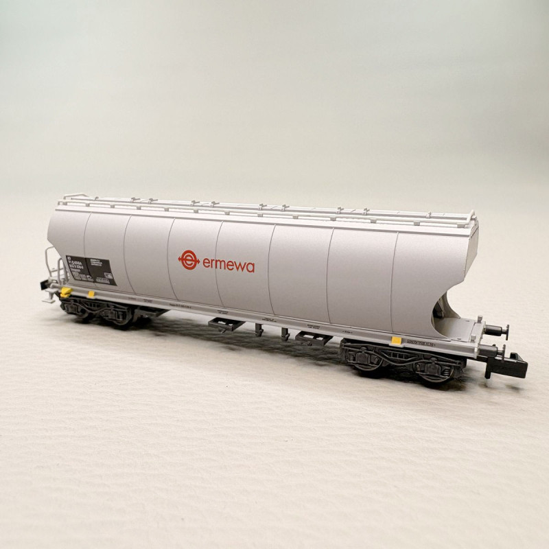 Coffret 2 wagons-trémies à 4 essieux “Ermewa”, parois lisses et bombées, gris, RENFE, Ep. VI, ARNOLD HN6740, N 1/160