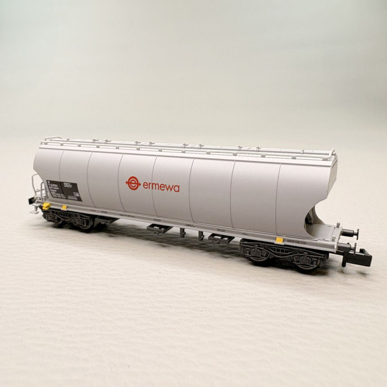 Coffret 2 wagons-trémies à 4 essieux “Ermewa”, parois lisses et bombées, gris, RENFE, Ep. VI, ARNOLD HN6740, N 1/160