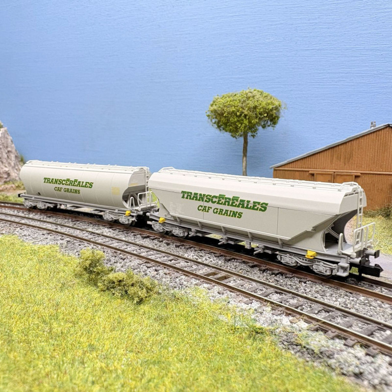 Coffret 2 wagons-trémies céréaliers “Transcéréales CAF Grains”, parois lisses et bombées, SNCF, Ep. IV-V, ARNOLD HN6732, N 1/160