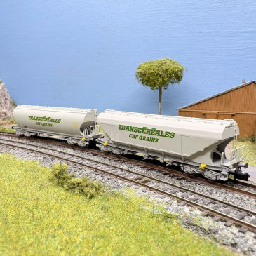 Coffret 2 wagons-trémies céréaliers “Transcéréales CAF Grains”, parois lisses et bombées, SNCF, Ep. IV-V, ARNOLD HN6732, N 1/160