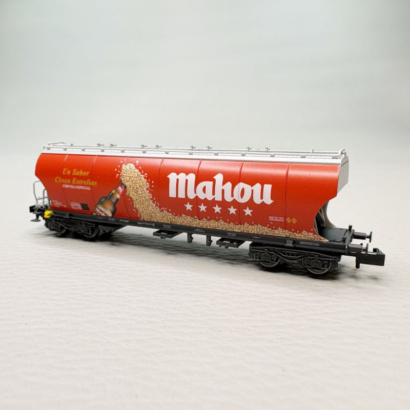 Wagon-trémie céréalier à 4 essieux avec parois bombées “Mahou”, RENFE, Ep. V, ARNOLD HN6741, N 1/160