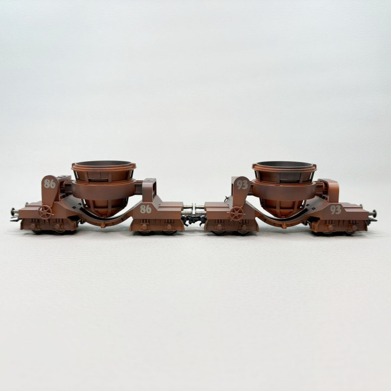 Coffret 2 wagons pour transport de scories, poche basculante, brun cuivré, patine, Ep. III, MARKLIN 46146, HO 1/87