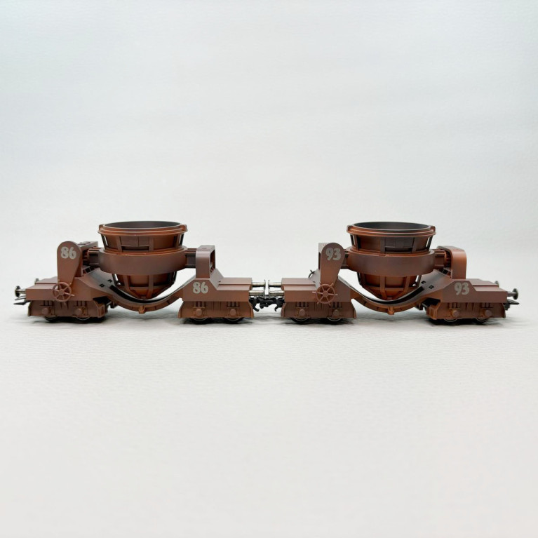 Coffret 2 wagons pour transport de scories, poche basculante, brun cuivré, patine, Ep. III, MARKLIN 46146, HO 1/87