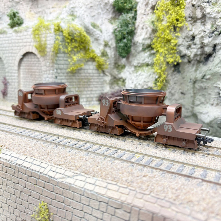 Coffret 2 wagons pour transport de scories, poche basculante, brun cuivré, patine, Ep. III, MARKLIN 46146, HO 1/87