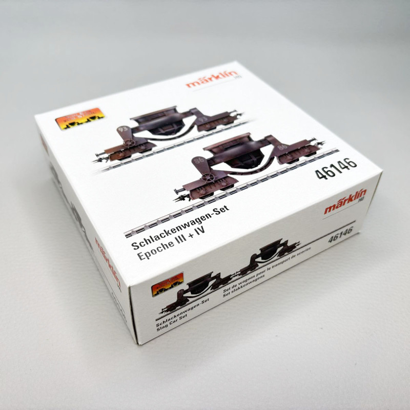Coffret 2 wagons pour transport de scories, poche basculante, brun cuivré, patine, Ep. III, MARKLIN 46146, HO 1/87