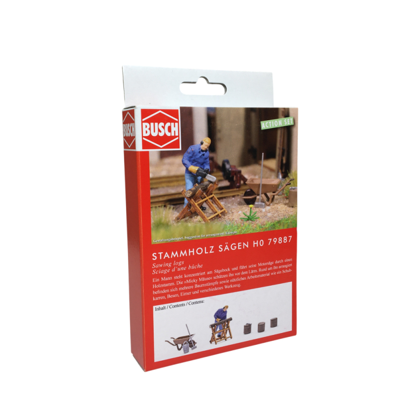 Ensemble d'action, sciage d'une buche - BUSCH 79887 - HO 1/87