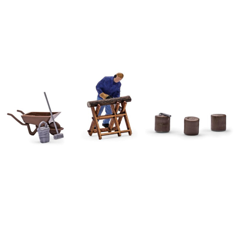 Ensemble d'action, sciage d'une buche - BUSCH 79887 - HO 1/87
