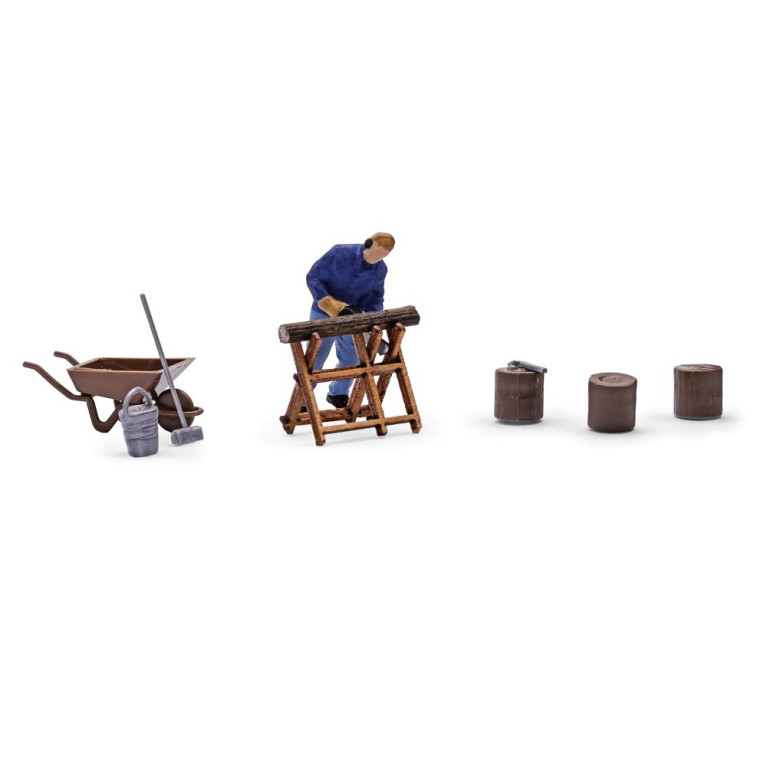 Ensemble d'action, sciage d'une buche - BUSCH 79887 - HO 1/87