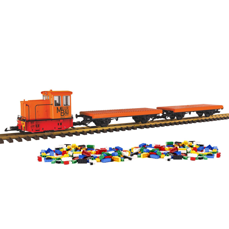 Coffret de départ radiocommandé à piles, GE 25 Ton et 2 wagons briques de construction, PIKO 37155