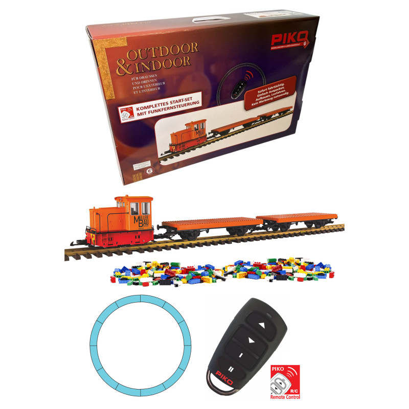 Coffret de départ radiocommandé à piles, GE 25 Ton et 2 wagons briques de construction, PIKO 37155