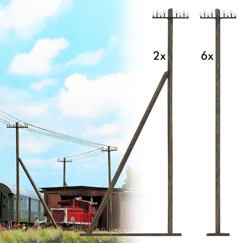 8 poteaux télégraphique 2 types -HO-1/87-BUSCH 1499