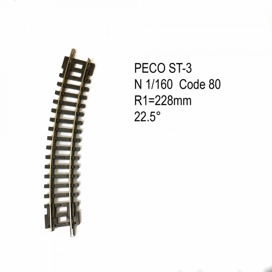 Rail Setrack courbe R 228mm 22.5 degrés  code 80 -N-1/160-PECO ST-3