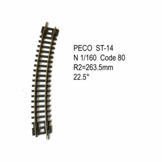 Rail Setrack courbe R 263.5mm 22.5 degrés  code 80 -N-1/160-PECO ST-14
