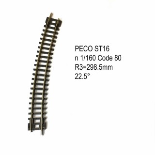 Rail Setrack courbe R 298.5mm 22.5 degrés  code 80 -N-1/160-PECO ST-16