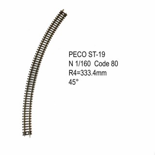 Rail Setrack courbe R 333.4mm 45 degrés  code 80 -N-1/160-PECO ST-19
