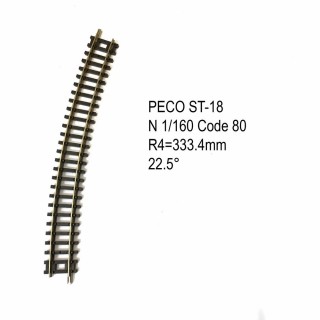 Rail Setrack courbe R 333.4mm 22.5 degrés  code 80 -N-1/160-PECO ST-18