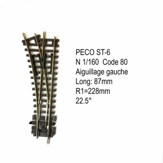 Rail Setrack aiguillage gauche  87mm R 1 22.5 degrés  code 80 -N-1/160-PECO ST-6