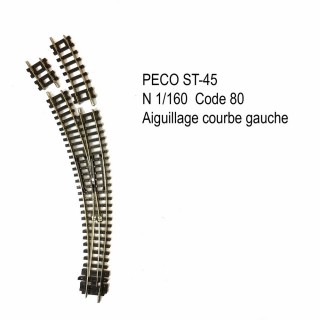 Rail Setrack aiguillage courbe gauche  code 80 -N-1/160-PECO ST-45