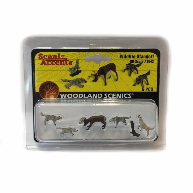 1 cerf encerclé par 4 loups -HO-1/87-WOODLAND SCENICS A1942