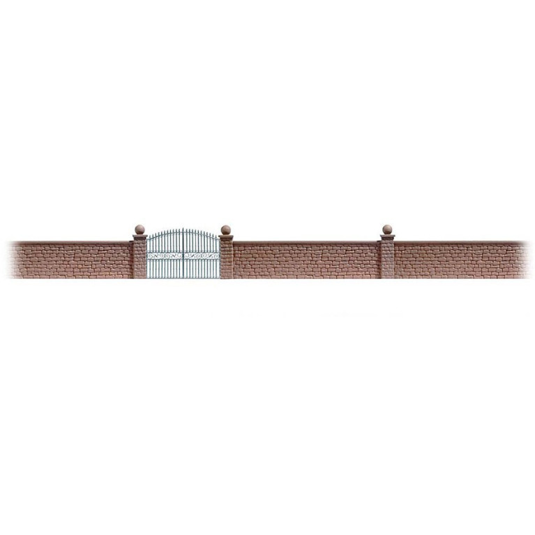80cm de mur maçonné en pierre avec portail fer forgé-HO-1/87-BUSCH 6014