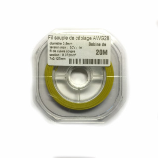 Fil souple de câblage souple jaune 0.8mm2 cuivre 20ml -AWG28J