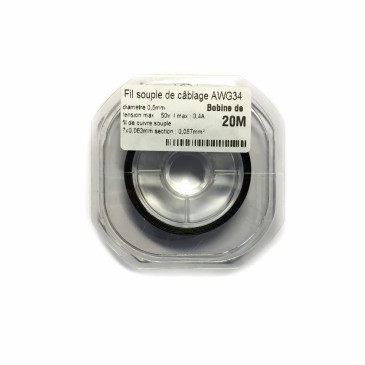 Fil souple de câblage souple noir 0.5mm2 cuivre 20ml -AWG34N