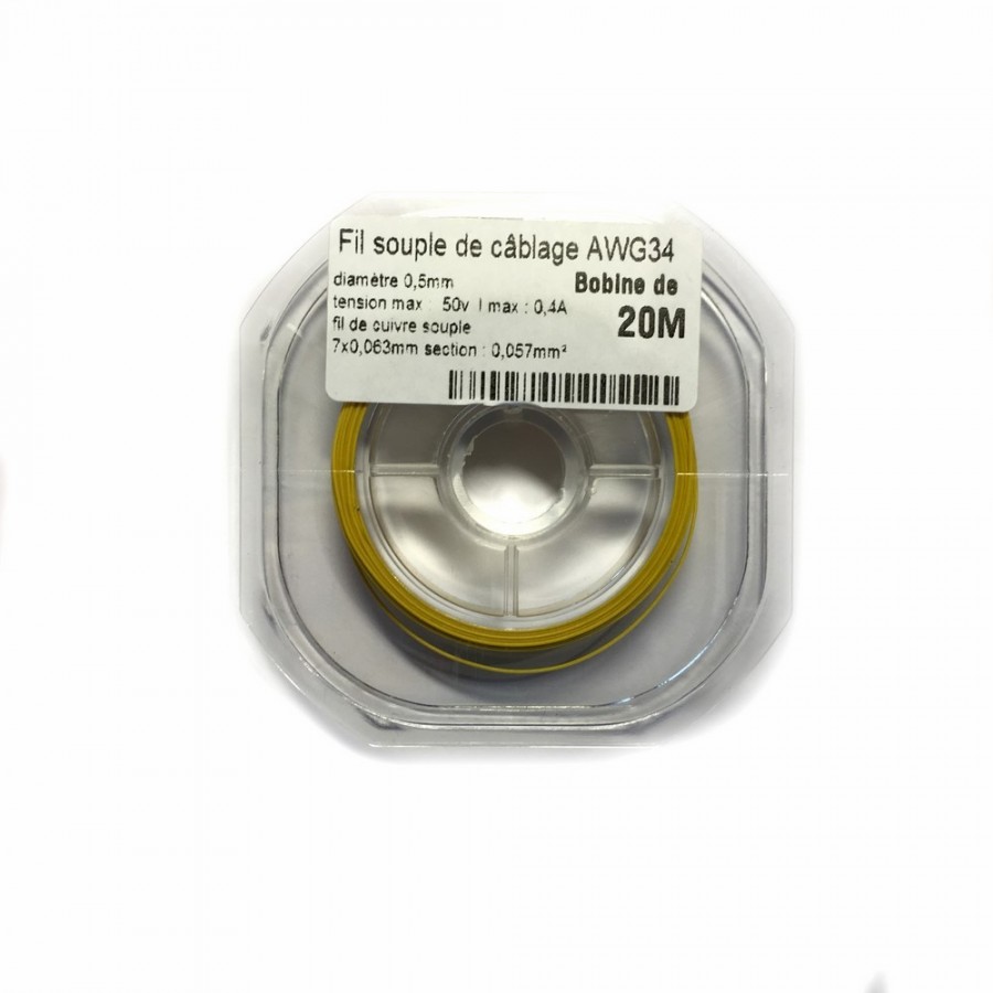Fil souple de câblage souple jaune 0.5mm2 cuivre 20ml -AWG34J