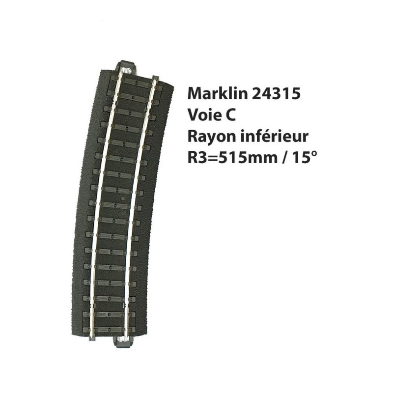 Rail courbe R3-515mm 15°-HO 1/87-MARKLIN 24315