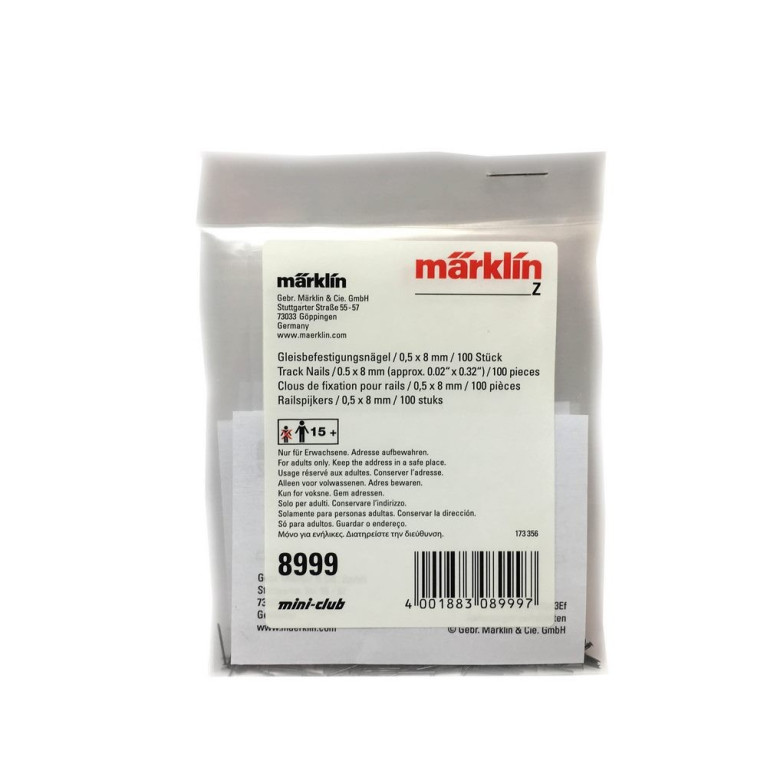 100 Clous de fixation 0.5mm / 8mm-Z 1/220-MARKLIN 8999