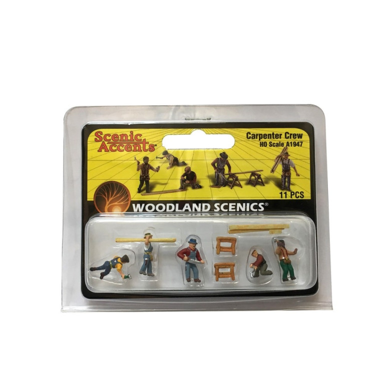 5 charpentiers + accessoires-HO 1/87-WOODLAND SCENICS A1947