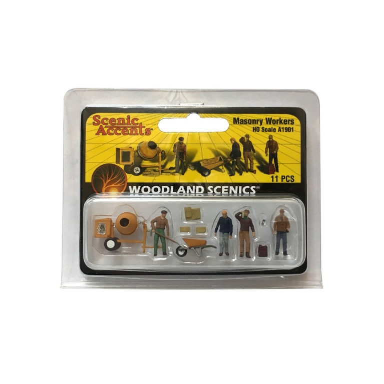 4 Maçons + accessoires-HO 1/87-WOODLAND SCENICS A1901