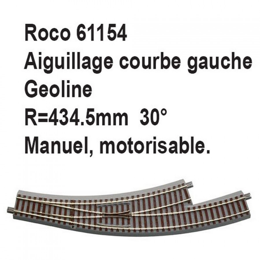 Aiguillage courbe gauche geoline R 434.5mm, 30 degrés-HO-1/87-ROCO 61154