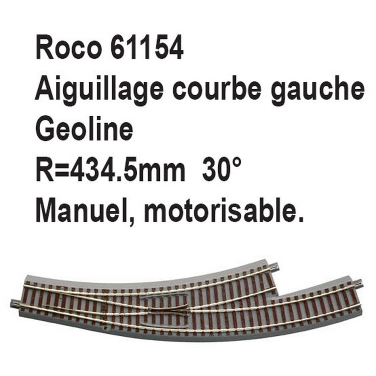 Aiguillage courbe gauche geoline R 434.5mm, 30 degrés-HO-1/87-ROCO 61154
