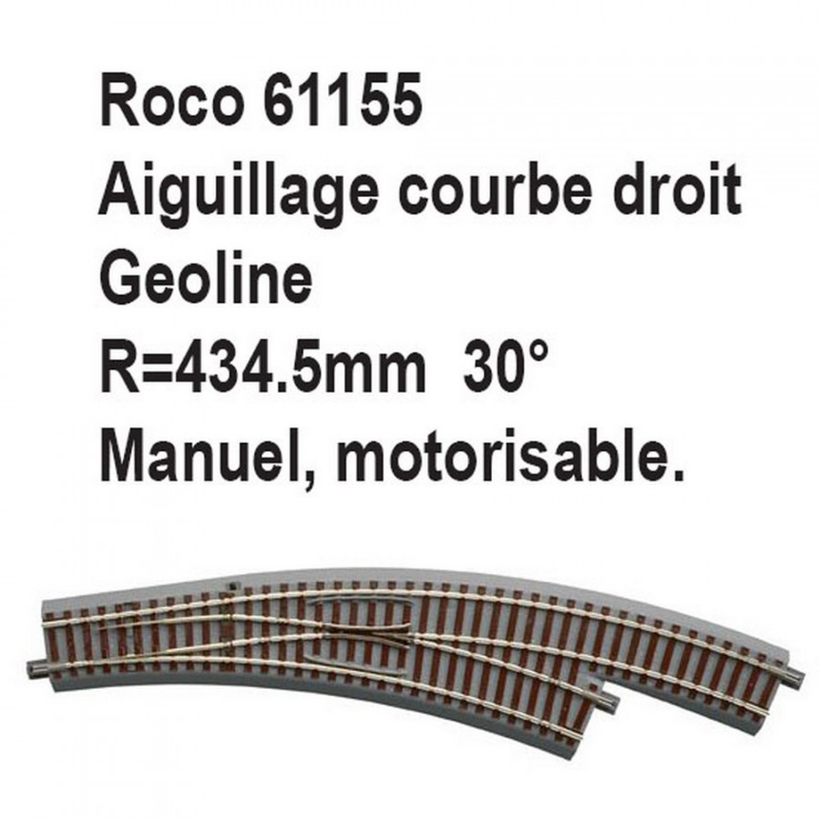 Aiguillage courbe droit geoline R 434.5mm, 30 degrés-HO-1/87-ROCO 61155