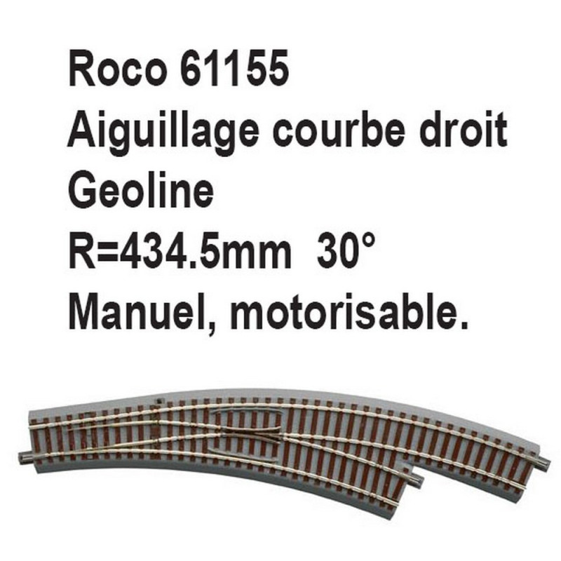 Aiguillage courbe droit geoline R 434.5mm, 30 degrés-HO-1/87-ROCO 61155